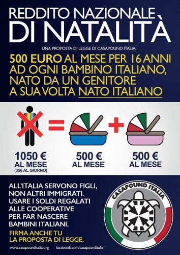 CasaPound Italia, raccolta firme per Reddito Nazionale di Natalità