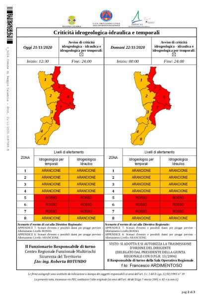 Comune di Reggio Calabria, allerta meteo arancione