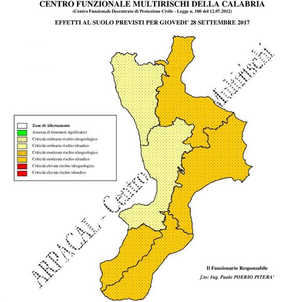 Comune di Reggio Calabria, allerta meteo